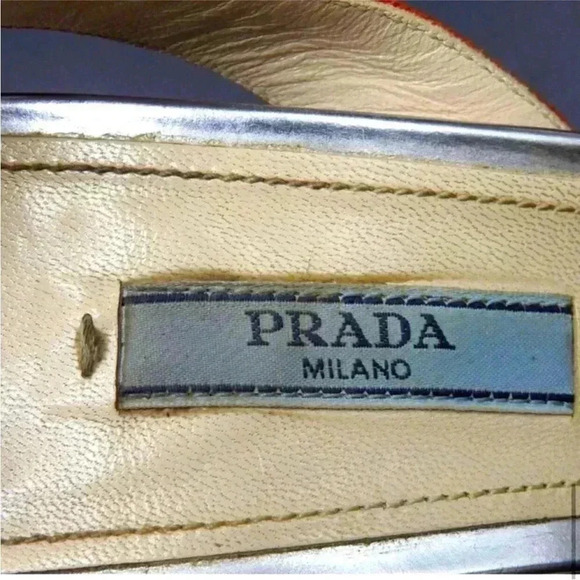 Prada Silver & Orange Leather & Suede ankle strap heels size 38 Great condition - Picture 9 of 11